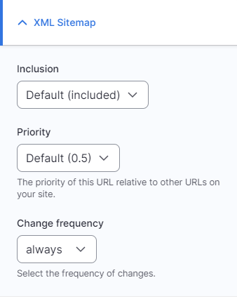 Screenshot of XML sitemap settings